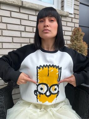 New Graphic Bart Simpson Sweatshirt - Black & White with Yellow Print
